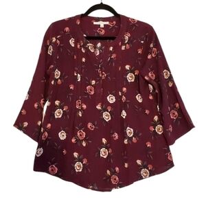 New Fun 2 Fun Women's Purple Floral Blouse Tops Size XS Smocktop Women NWOT‎